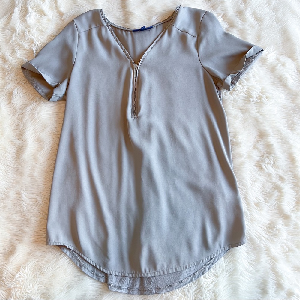 Taupe Silver Zipper Blouse